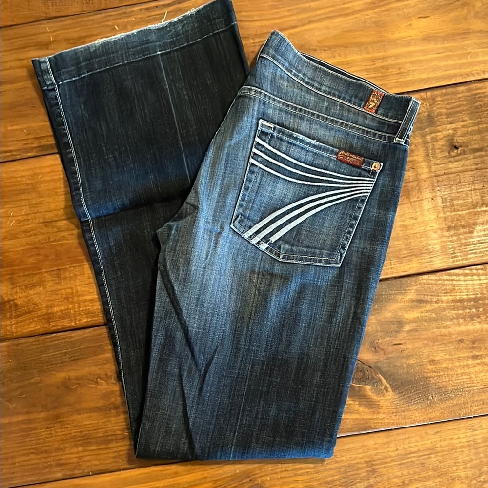 7 For All Mankind Blue Flare Wide Leg Jeans